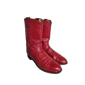 Justin Boots L3055 Red Leather Pull On Western Roper Boot Women's size 8 B